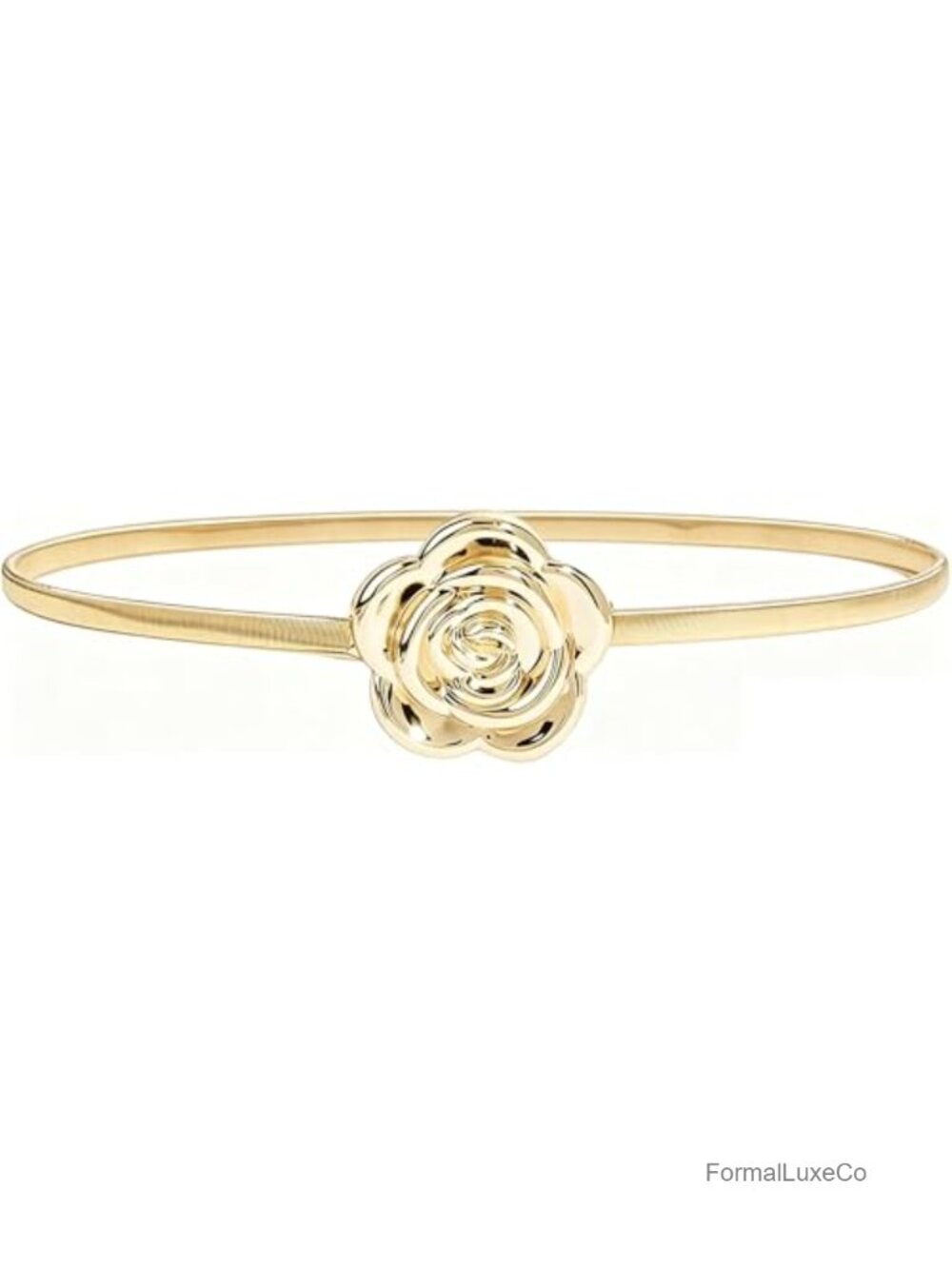 Skinny Stretch Metal Belt with Rose Floral Buckle for Women